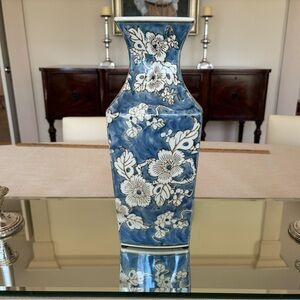 Blue and White Asian Floral Vase by RAZ Imports. 14.25” H.  NWT.  Stunning!!